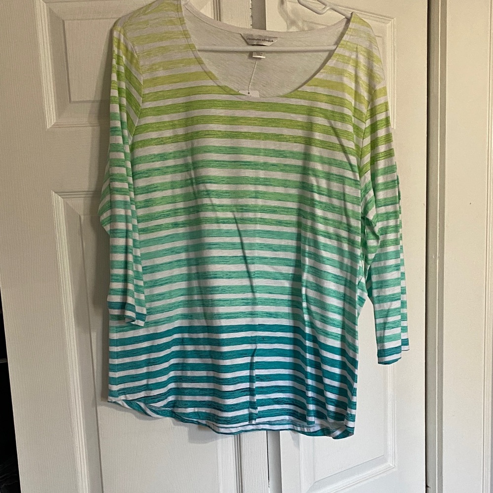 CJ Banks Green and Blue Striped Blouse